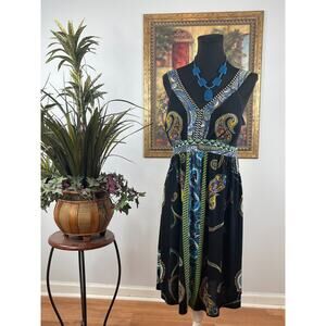 Ny Collection A-line Dress Women M Black Paisley Sleeveless Maximalist Boho Chic